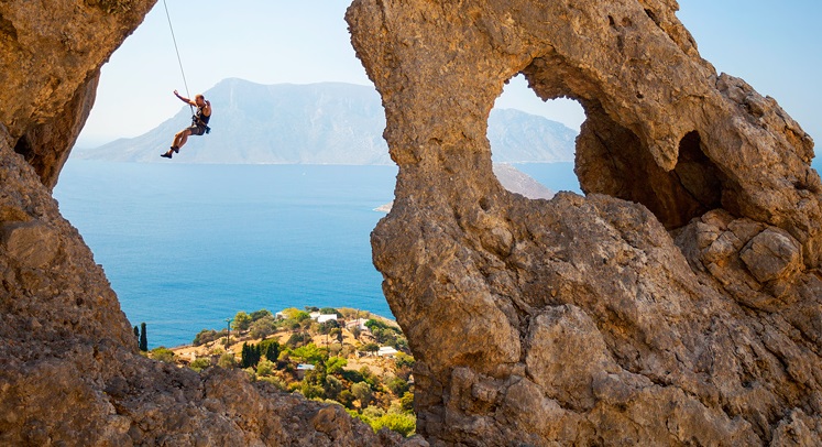 Random person lead climbing in Kalymnos